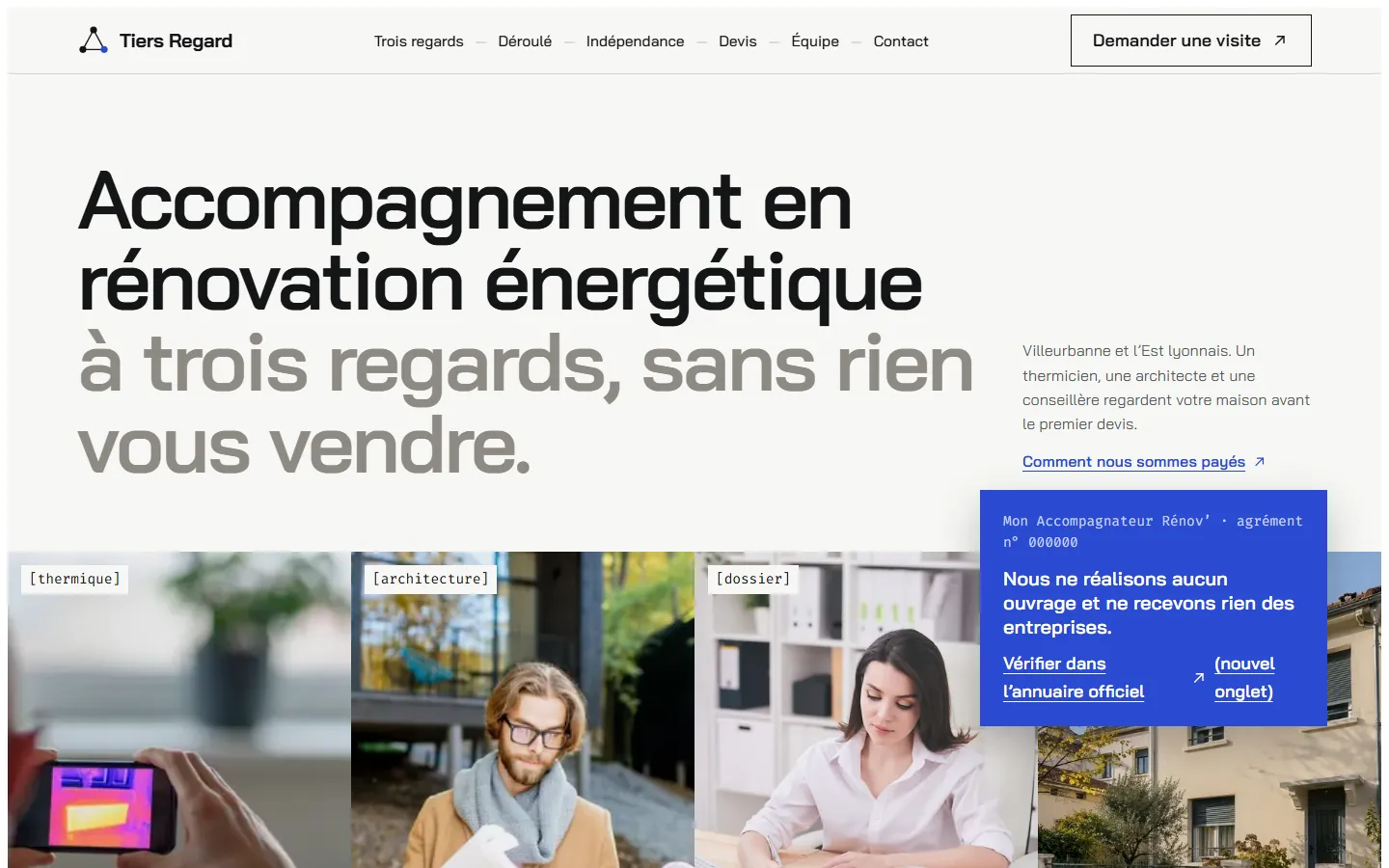 Page d’accueil de la démo Tiers Regard