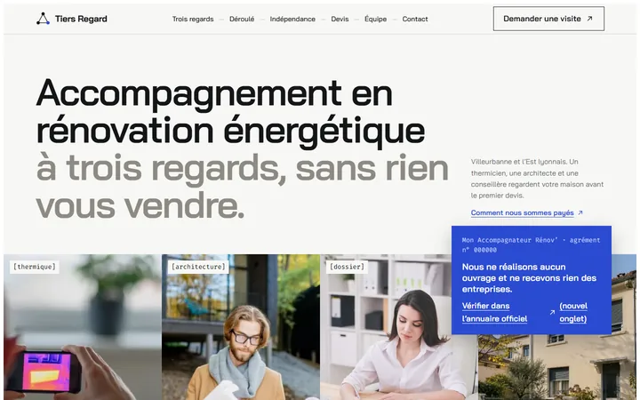 Page d’accueil du site Tiers Regard, version ordinateur