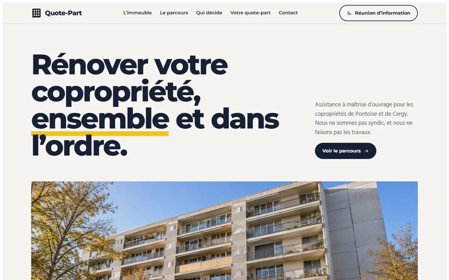 Page d’accueil de la démo Quote-Part
