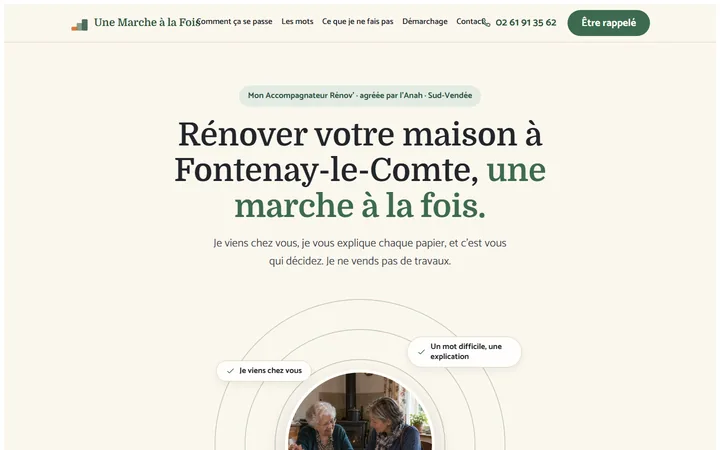 Page d’accueil du site Une Marche à la Fois, version ordinateur