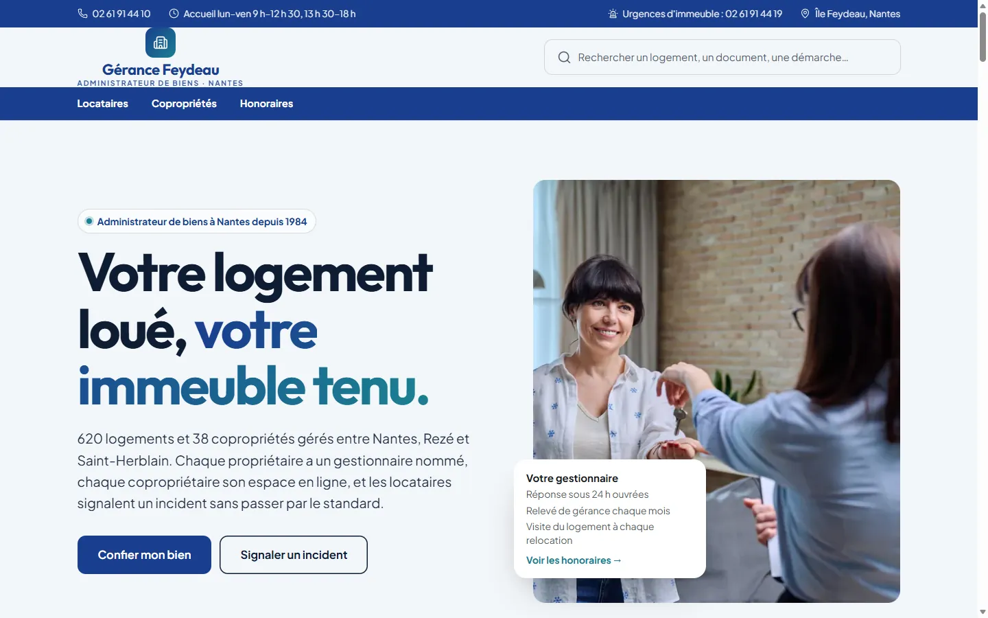 Page d’accueil de la démo Gérance Feydeau