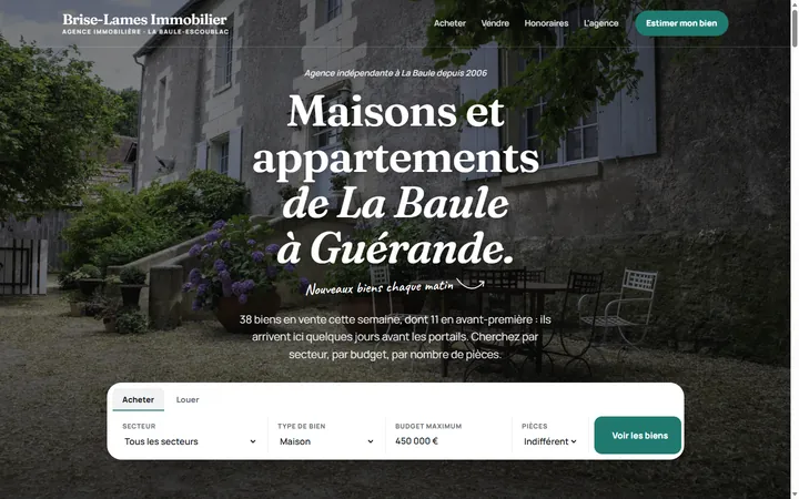 Page d’accueil du site Brise-Lames Immobilier