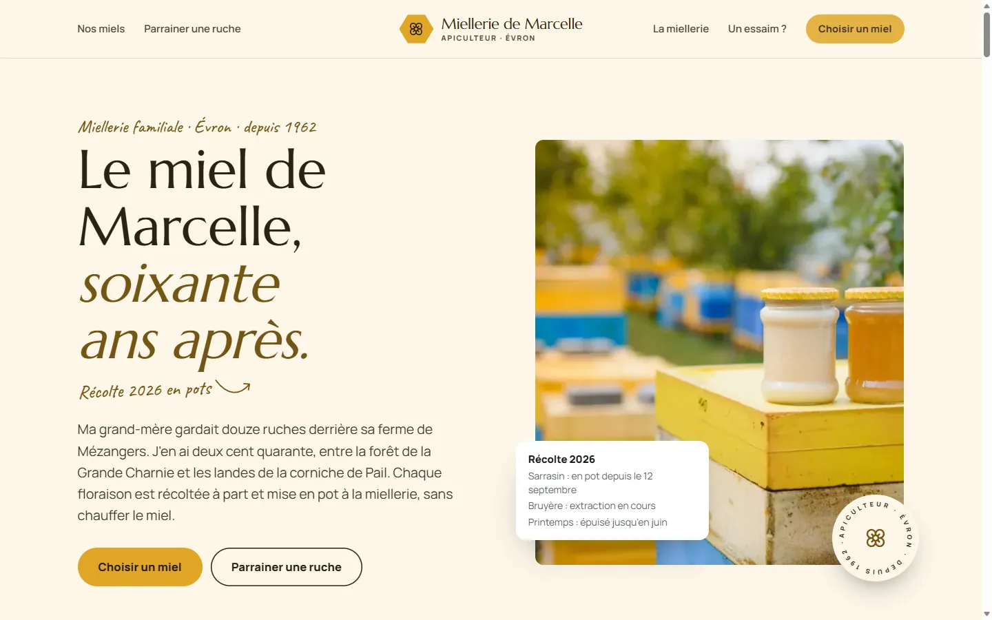 Page d’accueil de la démo Miellerie de Marcelle