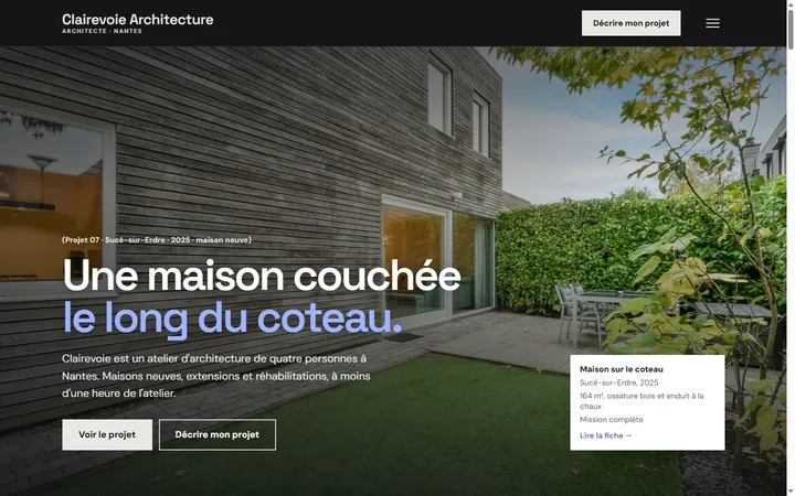 Page d’accueil du site Clairevoie Architecture