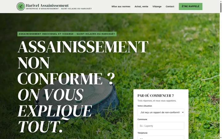 Page d’accueil du site Harivel Assainissement