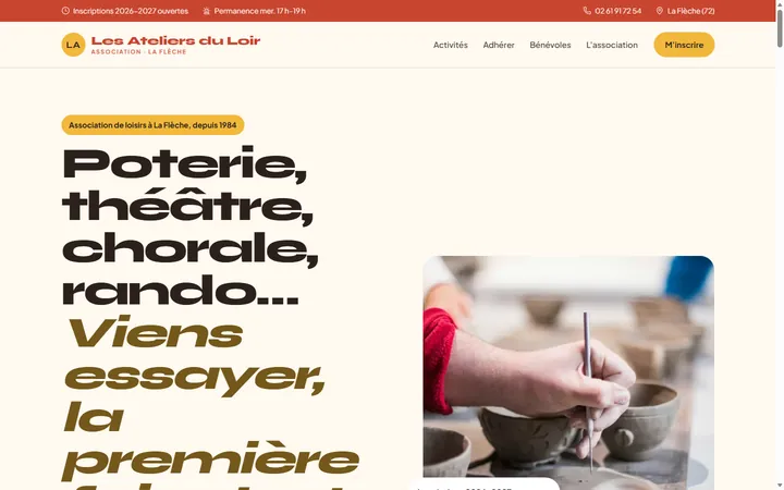 Page d’accueil du site Les Ateliers du Loir