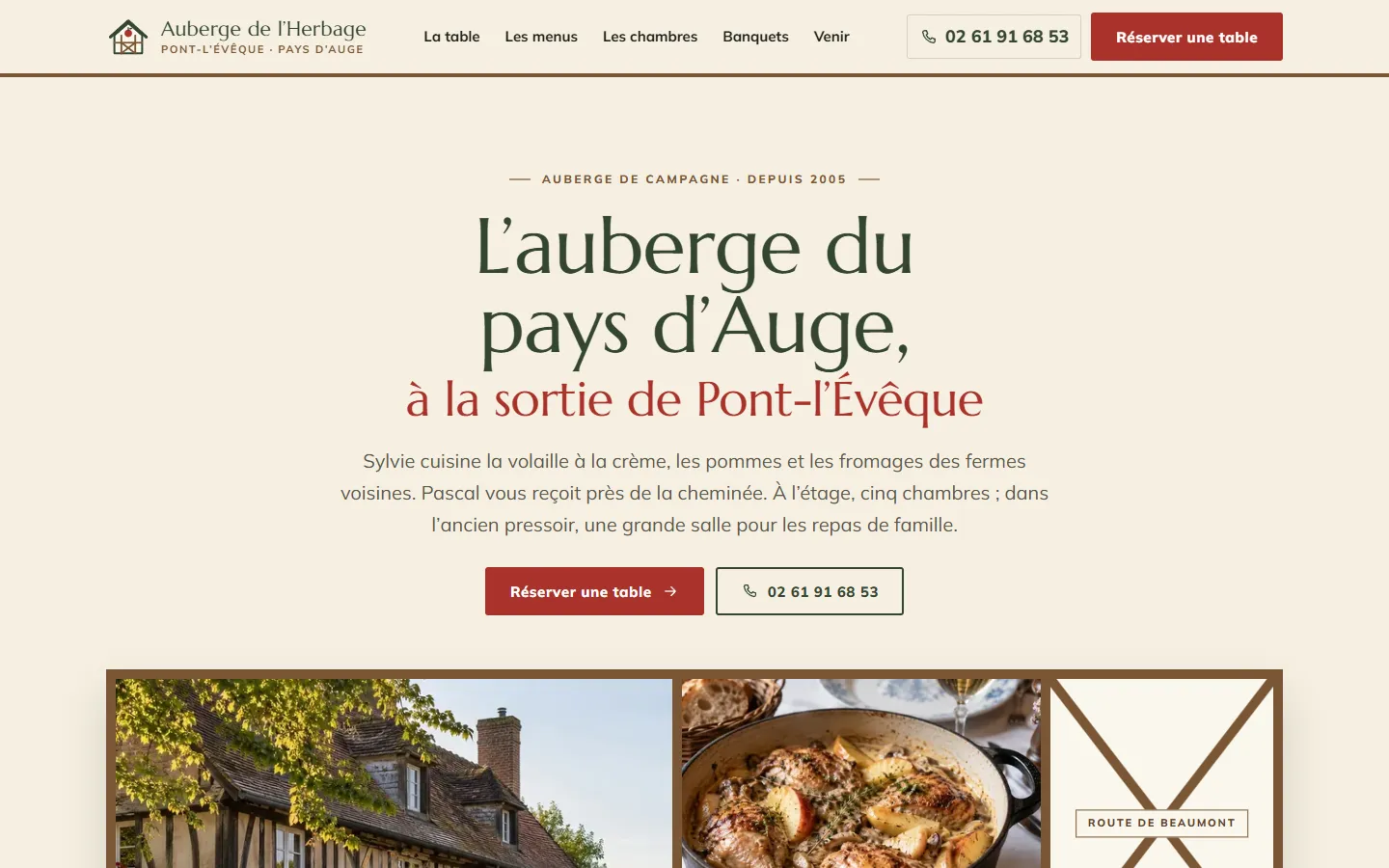 Page d’accueil de la démo Auberge de l'Herbage