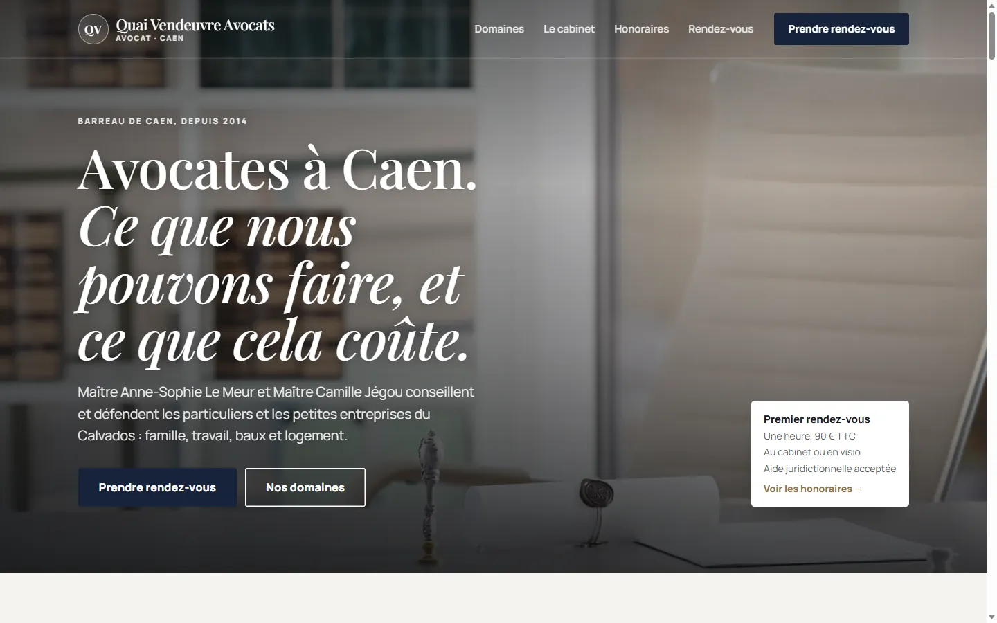 Page d’accueil de la démo Quai Vendeuvre Avocats