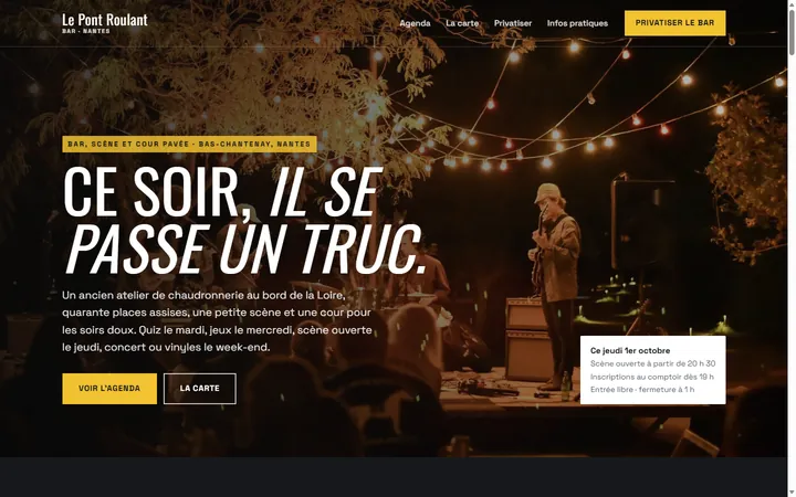 Page d’accueil du site Le Pont Roulant