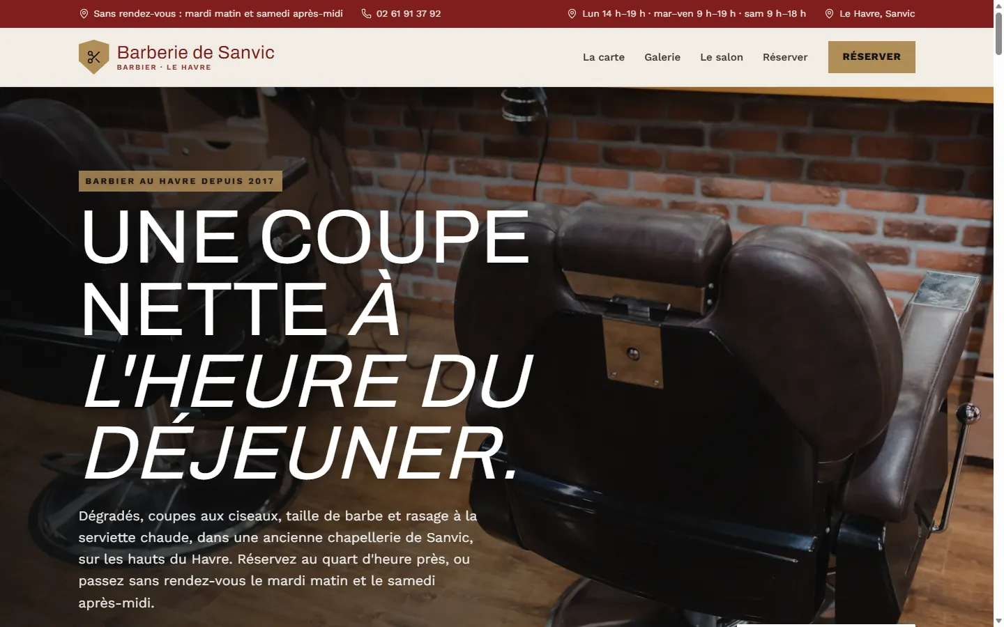 Page d’accueil de la démo Barberie de Sanvic