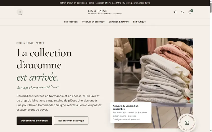 Page d’accueil du site Lin & Laine