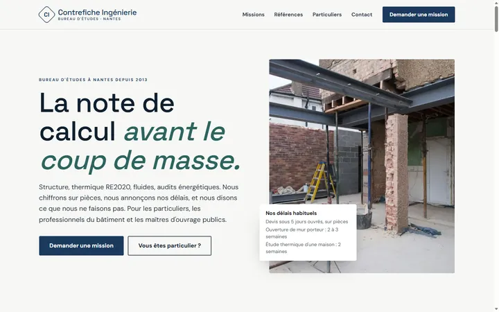 Page d’accueil du site Contrefiche Ingénierie