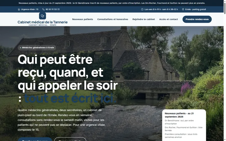 Page d’accueil du site Cabinet médical de la Tannerie