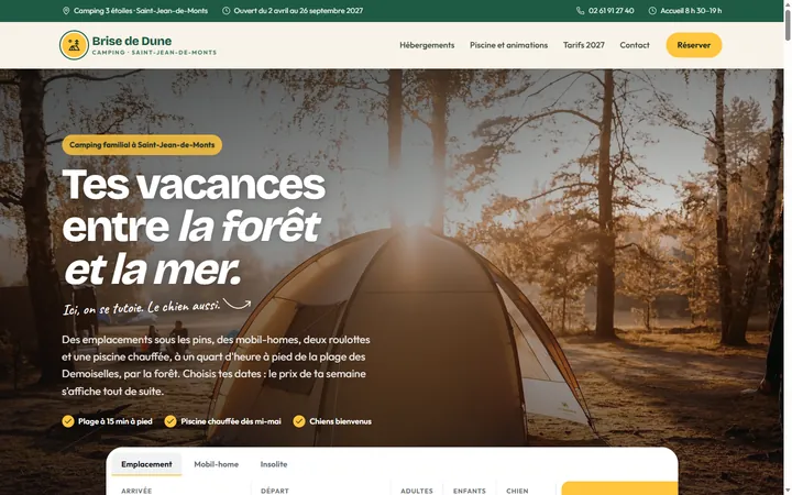 Page d’accueil du site Brise de Dune