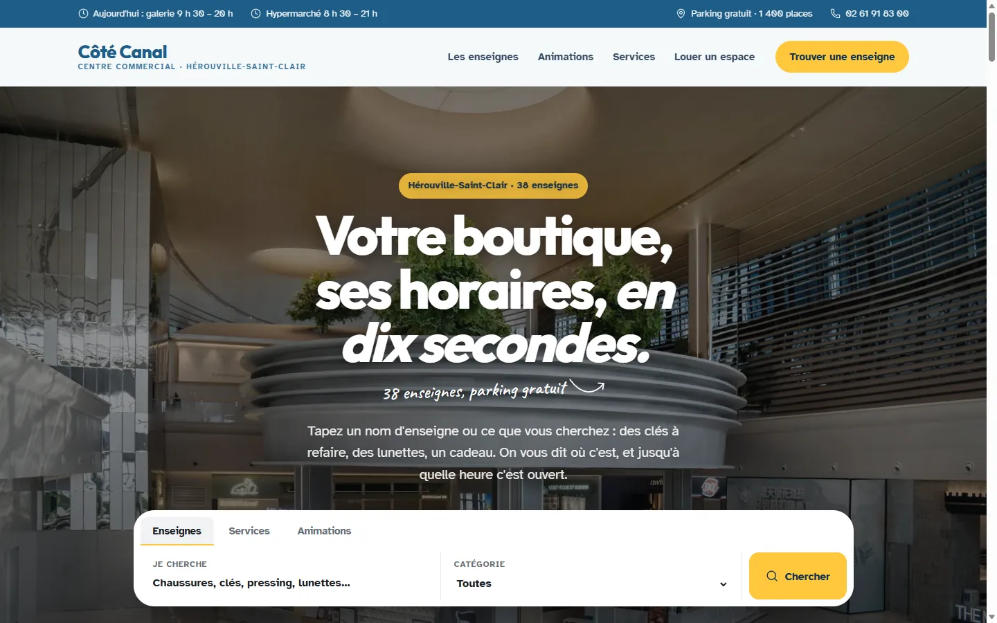 Page d’accueil de la démo Côté Canal