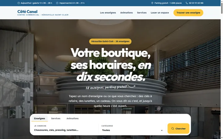 Page d’accueil du site Côté Canal