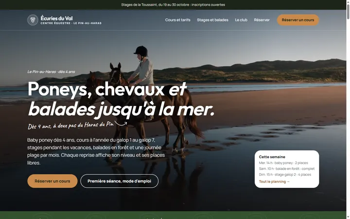 Page d’accueil du site Écuries du Val