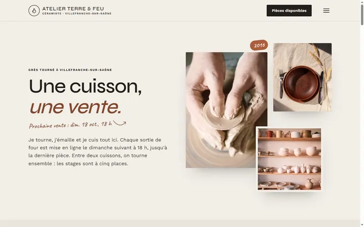 Page d’accueil du site Atelier Terre & Feu