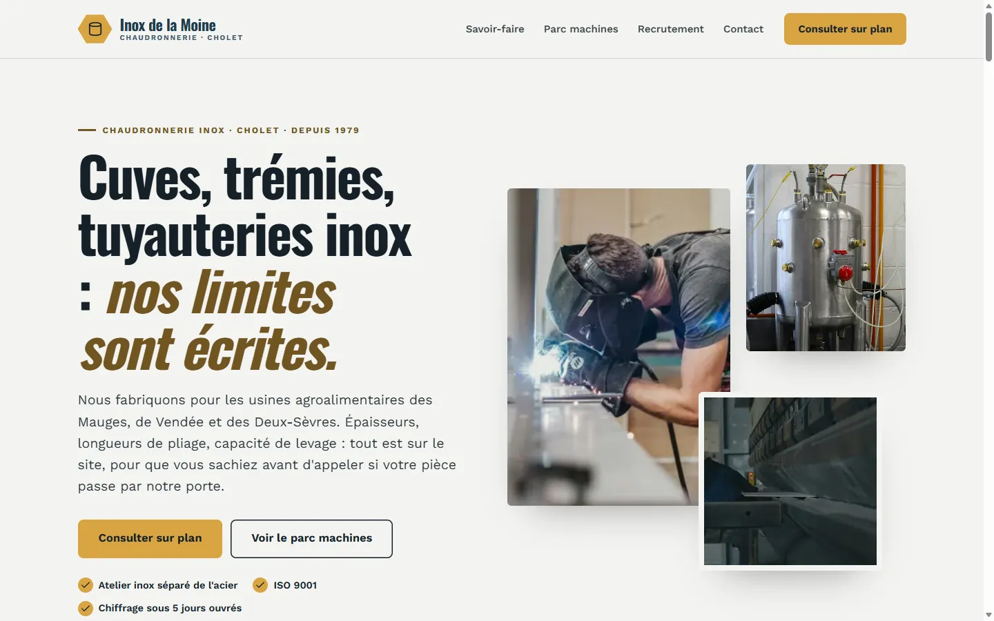 Page d’accueil de la démo Inox de la Moine