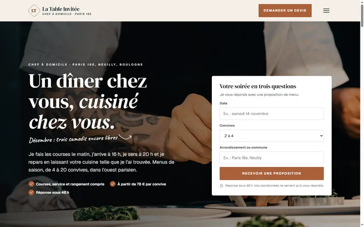 Page d’accueil du site La Table Invitée