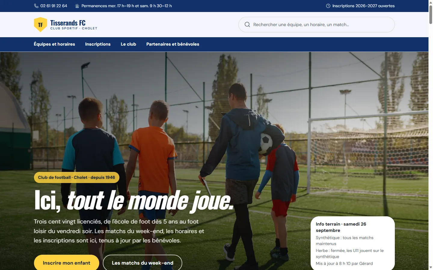 Page d’accueil de la démo Tisserands FC