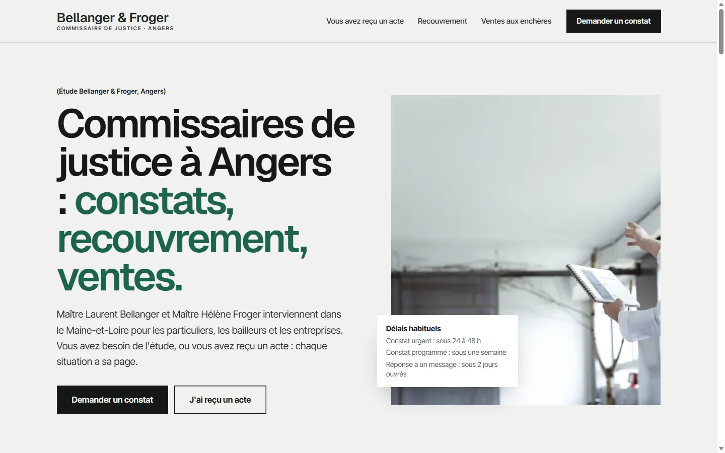 Page d’accueil de la démo Bellanger & Froger