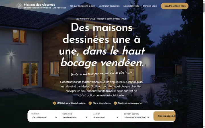 Page d’accueil du site Maisons des Alouettes