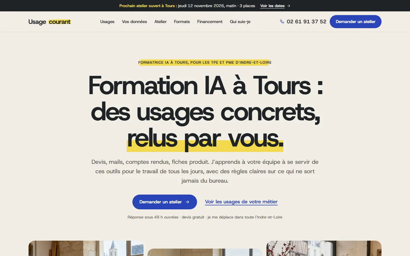 Page d’accueil du site Usage courant