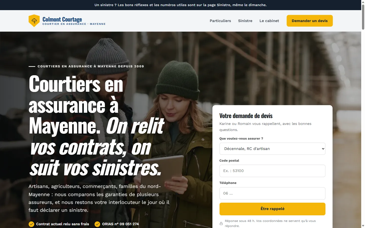 Page d’accueil de la démo Colmont Courtage