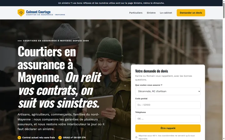 Page d’accueil du site Colmont Courtage
