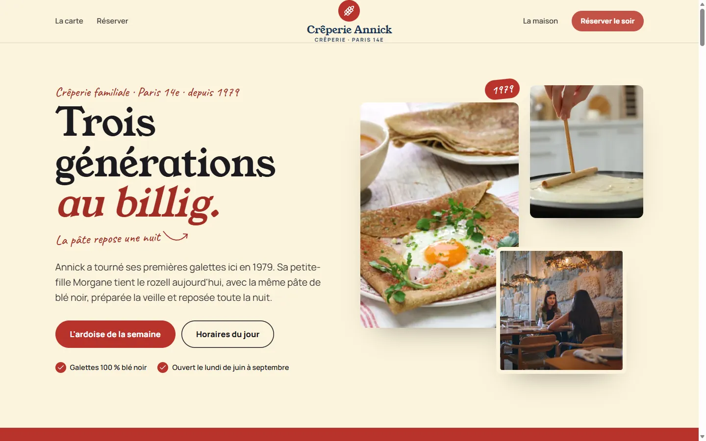 Page d’accueil de la démo Crêperie Annick