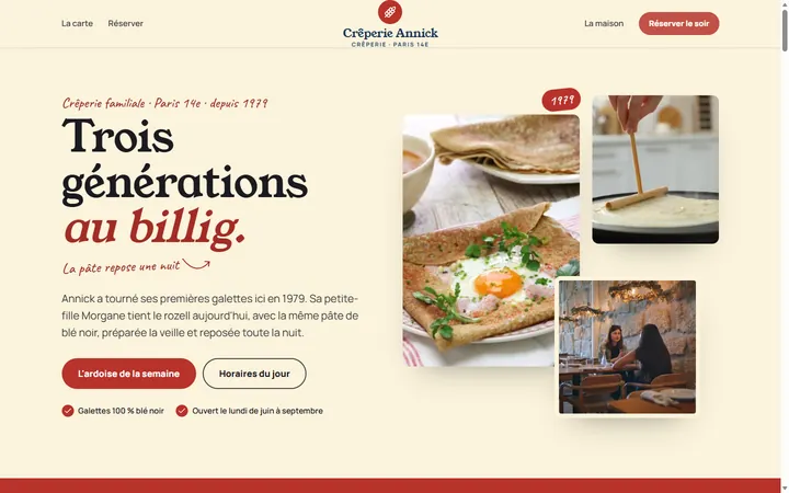 Page d’accueil du site Crêperie Annick