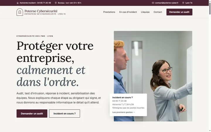 Page d’accueil du site Poterne Cybersécurité