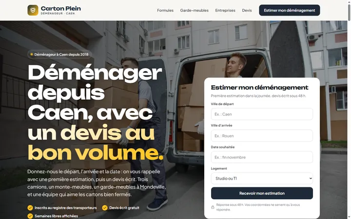 Page d’accueil du site Carton Plein