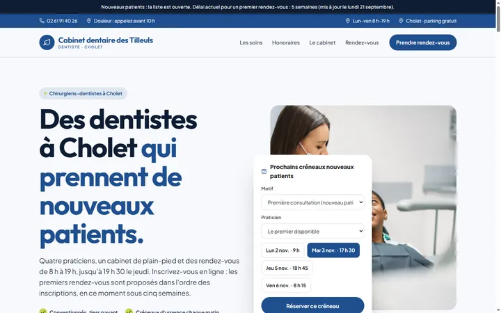 Page d’accueil du site Cabinet dentaire des Tilleuls