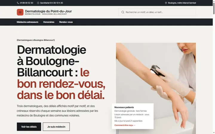 Page d’accueil du site Dermatologie du Point-du-Jour