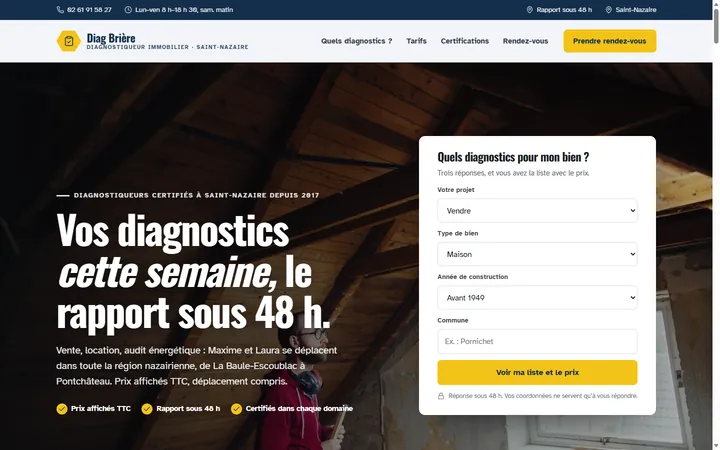 Page d’accueil du site Diag Brière