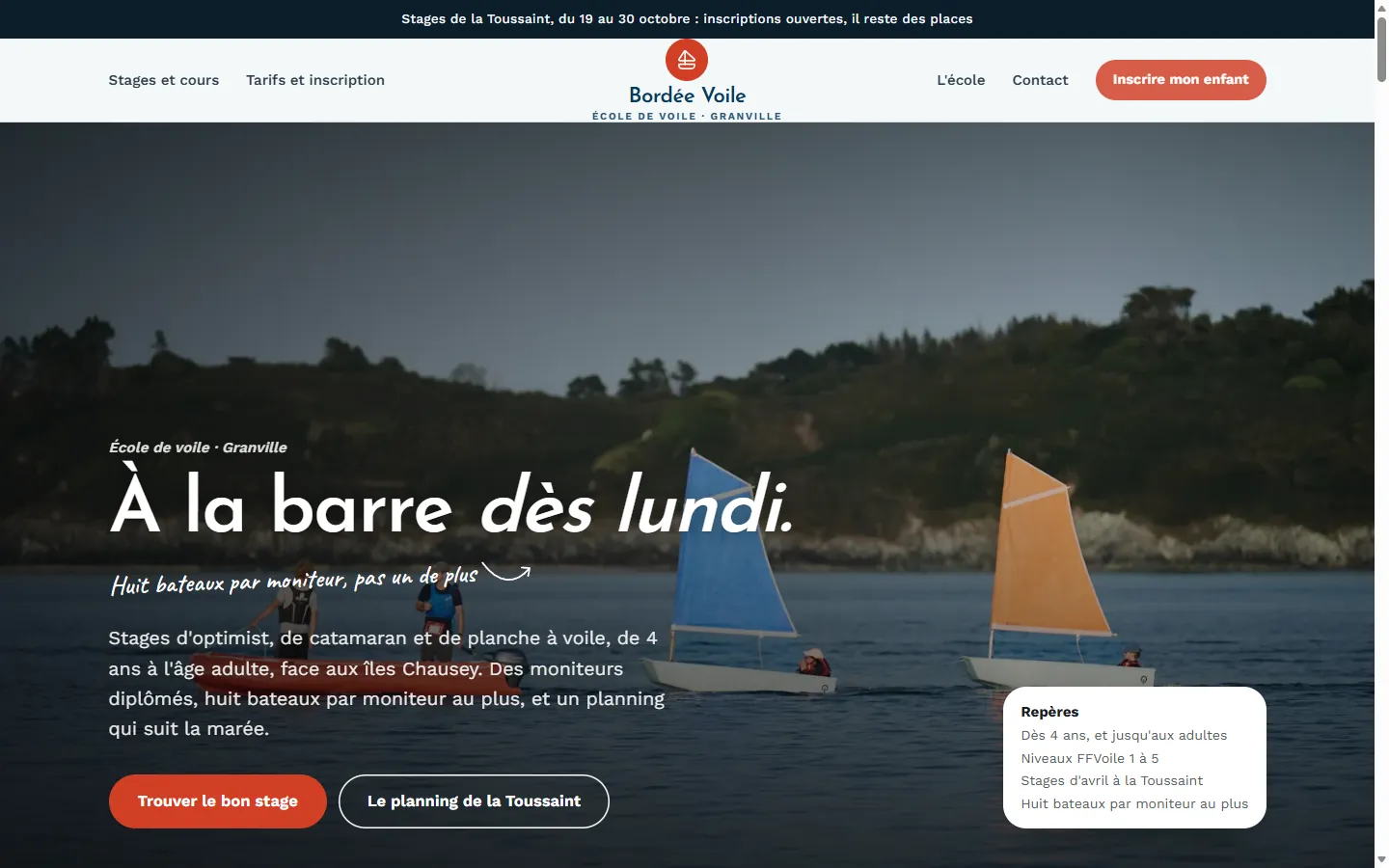 Page d’accueil de la démo Bordée Voile