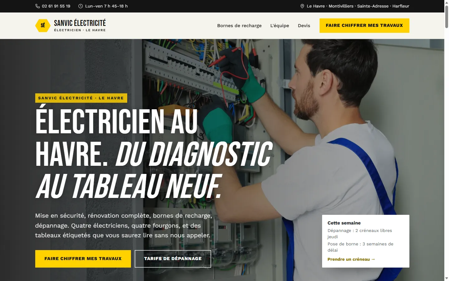 Page d’accueil de la démo Sanvic Électricité