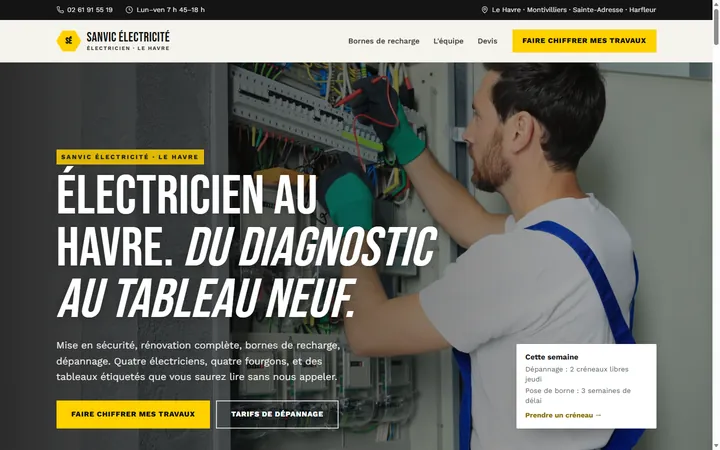 Page d’accueil du site Sanvic Électricité