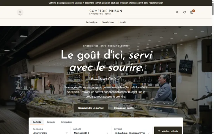 Page d’accueil du site Comptoir Pinson