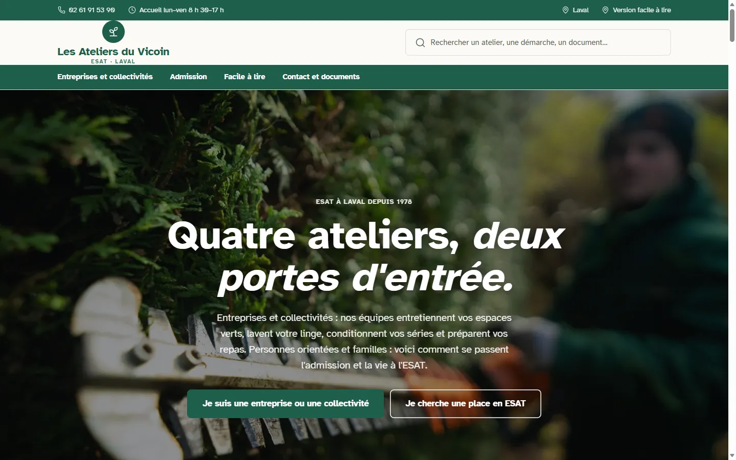 Page d’accueil de la démo Les Ateliers du Vicoin