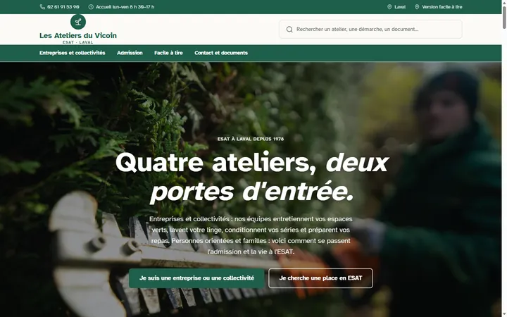 Page d’accueil du site Les Ateliers du Vicoin