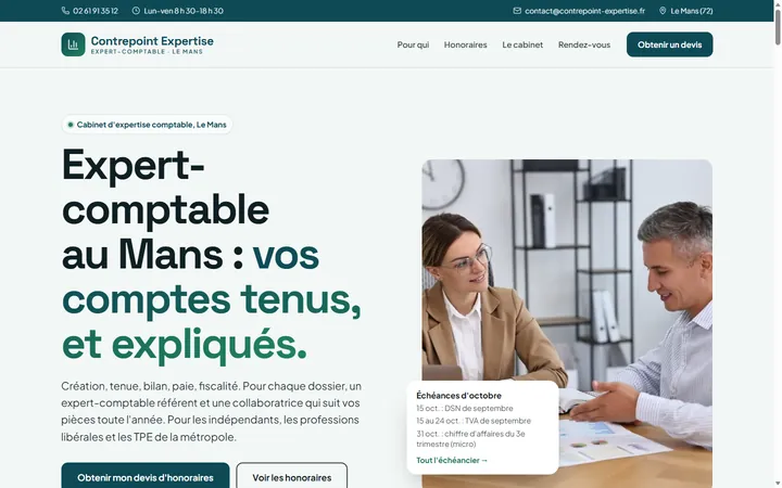 Page d’accueil du site Contrepoint Expertise
