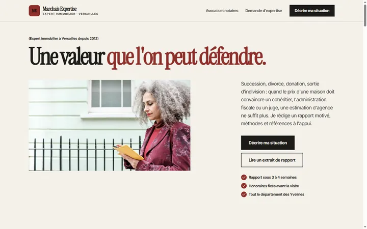Page d’accueil du site Marchais Expertise