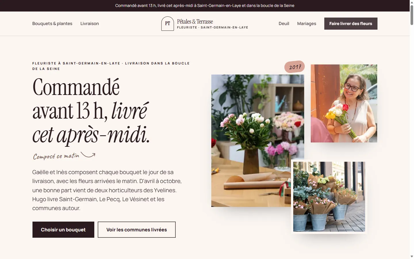 Page d’accueil de la démo Pétales & Terrasse