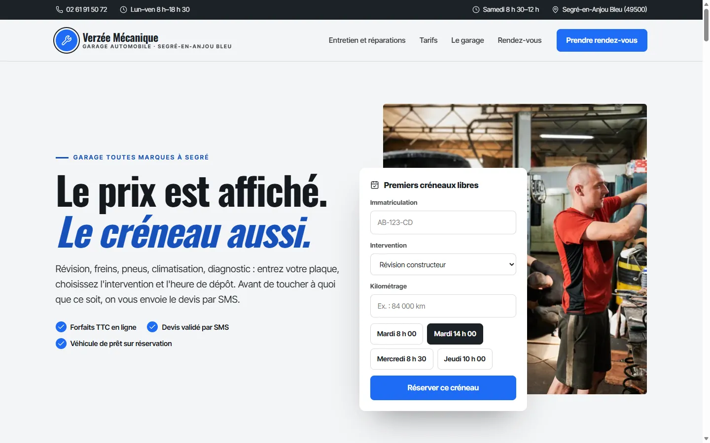 Page d’accueil de la démo Verzée Mécanique