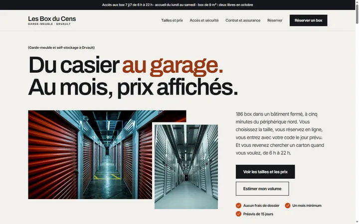 Page d’accueil du site Les Box du Cens