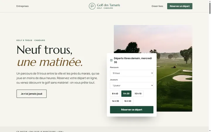 Page d’accueil du site Golf des Tamaris