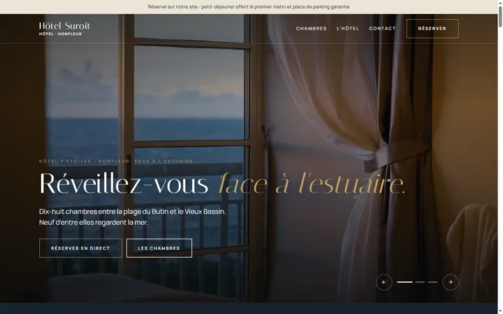 Page d’accueil du site Hôtel Suroît